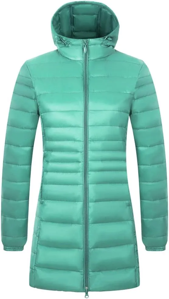 Women's Hooded Ultra Light Weight Coat Packable Outwear Long Puffer Down Jacket