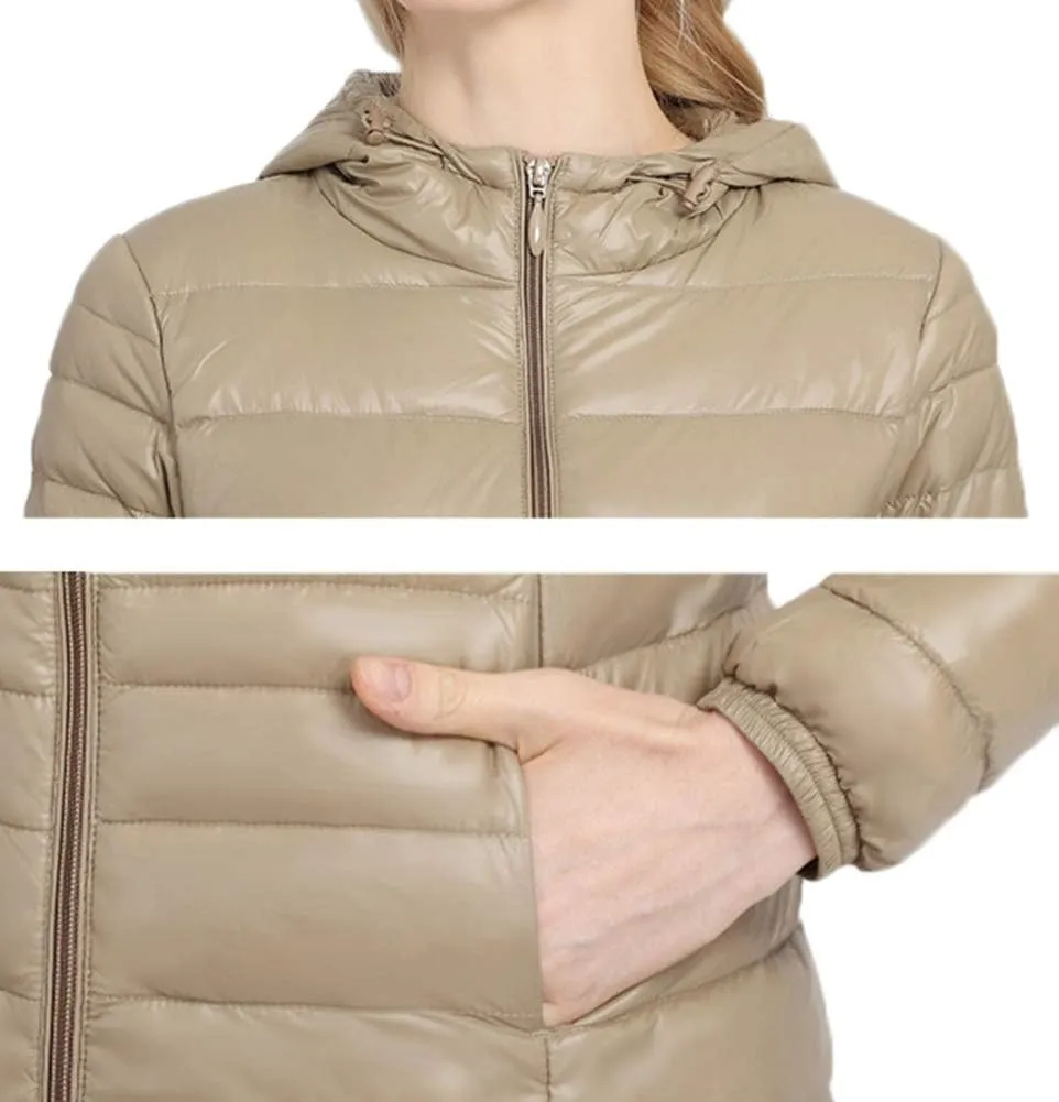 Women's Hooded Ultra Light Weight Coat Packable Outwear Long Puffer Down Jacket