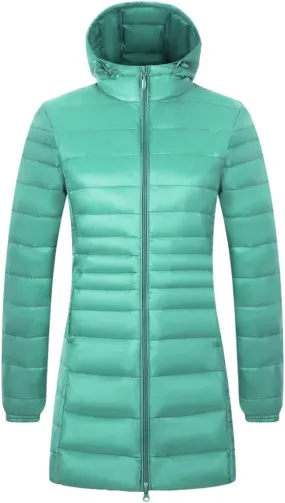 Women's Hooded Ultra Light Weight Coat Packable Outwear Long Puffer Down Jacket